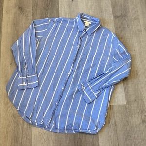 Blue shirt with white stripes